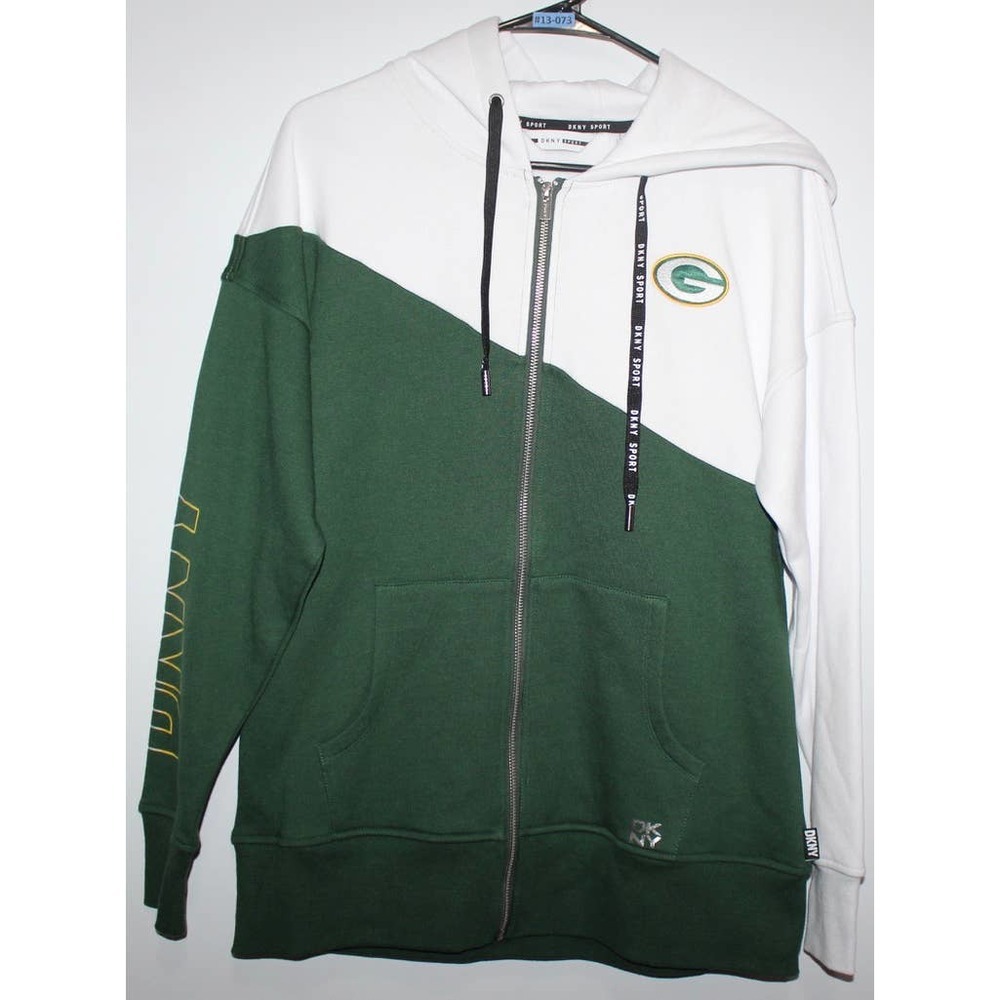 DKNY Sport Men's Green Bay Packers Zip Up Hoodie Sweatshirt, Green White, Small